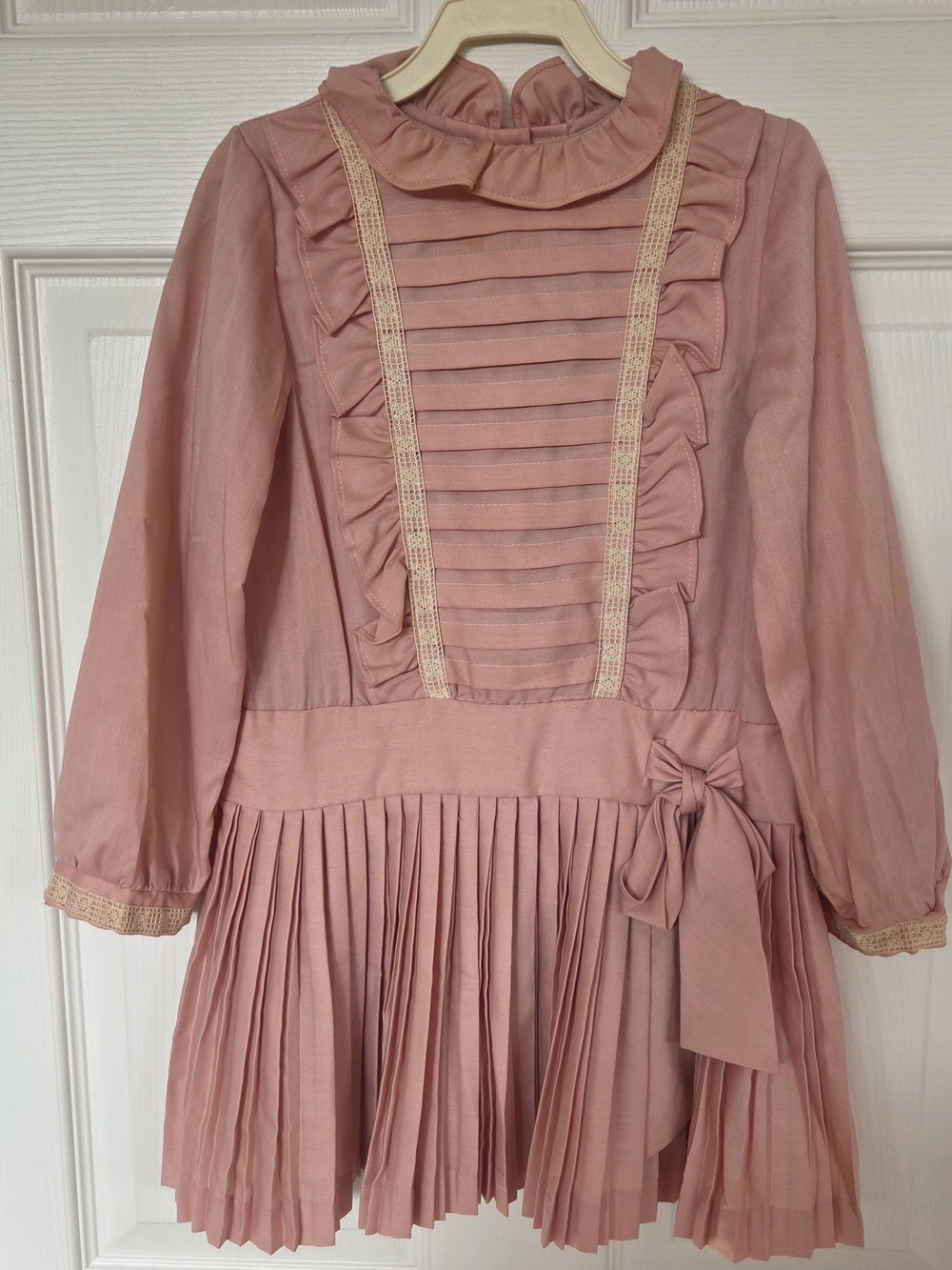 Vintage Dorissa Of Miami Girls Pink Pleated Ruffle Dress with Bow Detail